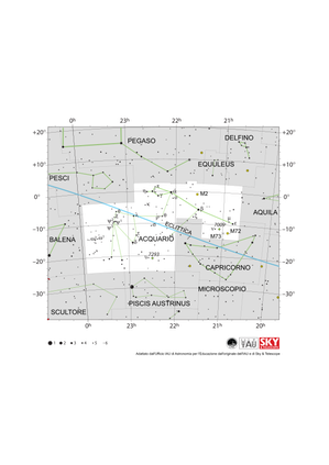 L'Acquario appare come una serie disordinata di linee collegate tra loro. L'eclittica attraversa il suo centro da WSW a ENE.