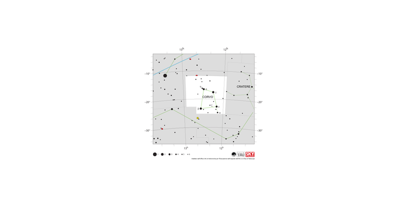 Il Corvo appare come un quadrilatero con una breve linea che si estende verticalmente dall'angolo inferiore destro (SW).