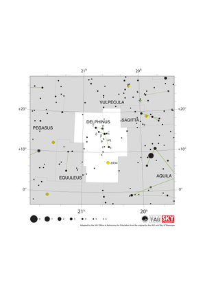 Delphinus looks like a diamond with an additional small line extending to the south