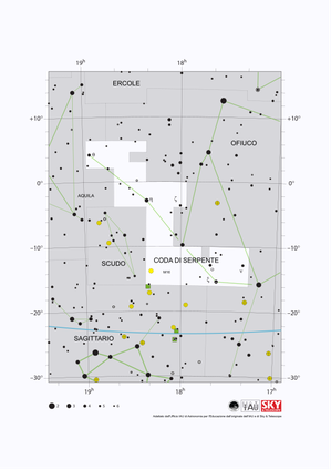 Le stelle della Coda di Serpente formano una linea da nord-est a sud-ovest