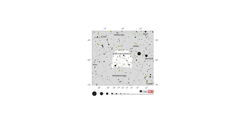 Die hellsten Sterne im Südlichen Dreieck bilden ein etwa gleichseitiges Dreieck