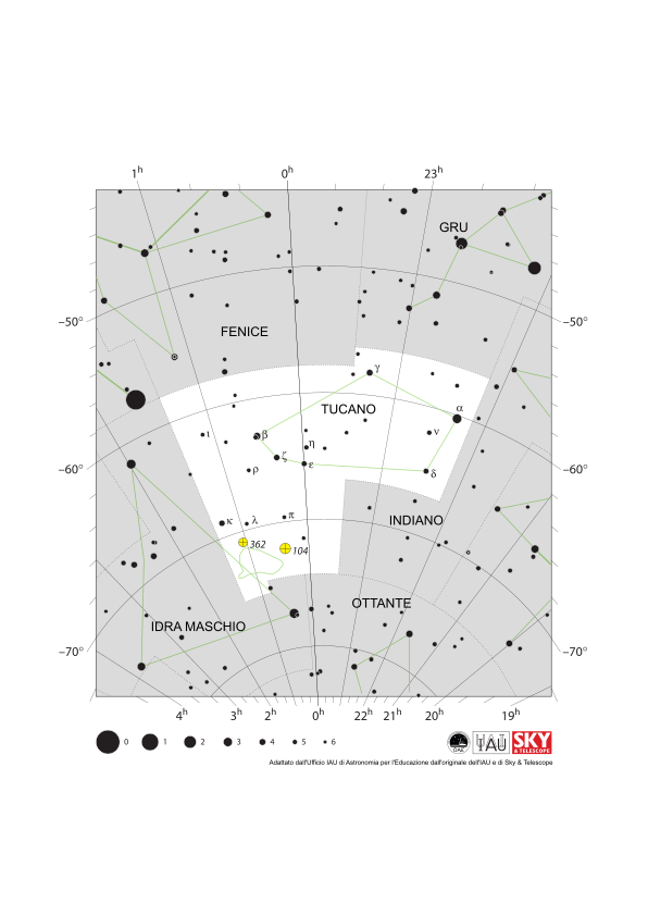Le stelle nella costellazione del Tucano creano una forma ovale. La Piccola Nube di Magellano si trova nella parte sud-orientale della costellazione.