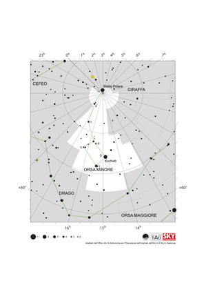 L'Orsa Minore appare come un piccolo mestolo con l'estremità del manico, la posizione della Stella Polare, al polo nord.