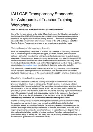 thumbnail for IAU OAE Transparency Standards for Astronomical Teacher Training Workshops - Draft version 3