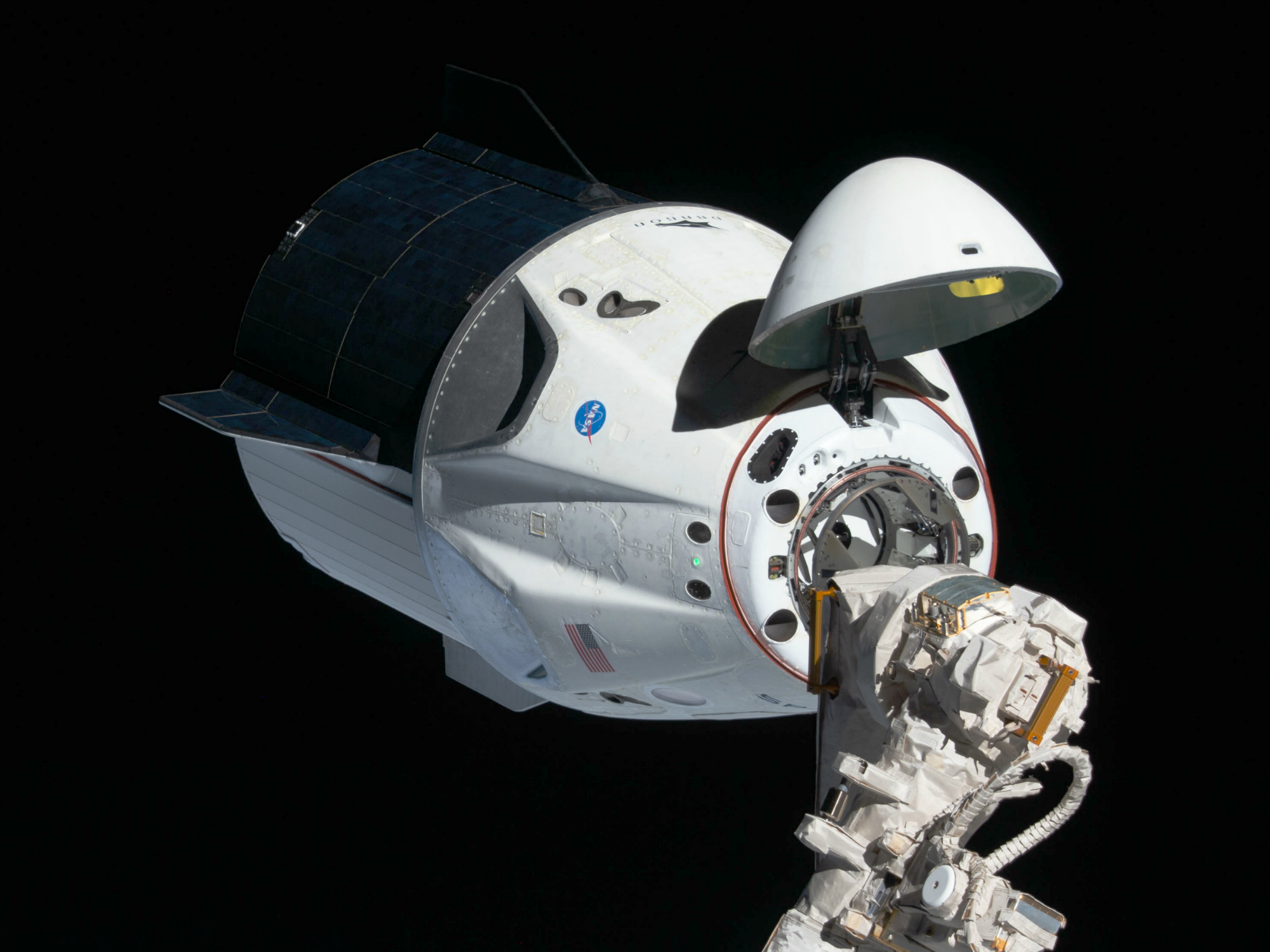 The SpaceX Crew Dragon spacecraft approaches the ISS for docking