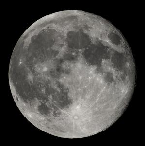 The nearly full Moon with craters, light highlands and dark plains