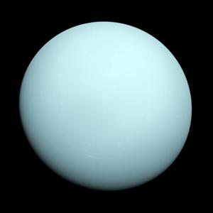 Uranus showing a uniformly greenish-blue coloured appearance