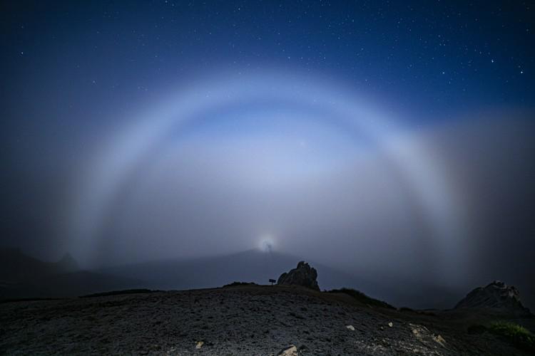 Lunar rainbow and lunar Brocken spectre, by Kouji Ohnishi, Japan