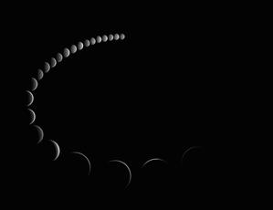 At the top Venus is full and appears small. As the images progress it moves to half, crescent and new, appearing larger.